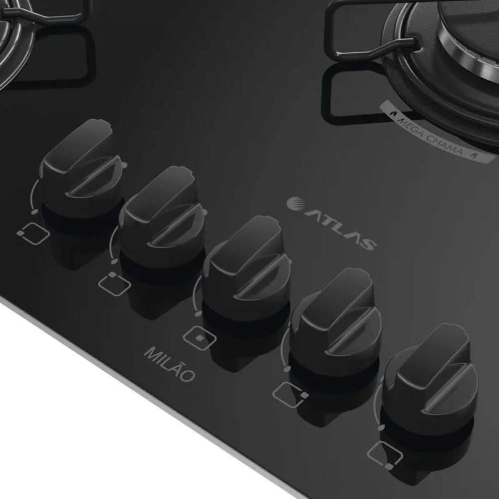 Cooktop 5 Bocas Atlas Mesa de Vidro Preto Acendimento Automático Milão Bivolt, , large image number 2