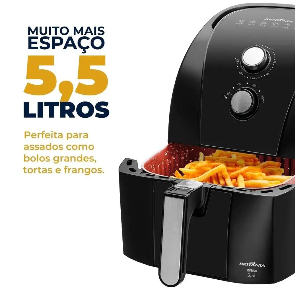 Fritadeira Elétrica Air Fryer Britânia Sem Óleo 5,5 Litros Preta 1500W 220V BFR50, , large image number 9