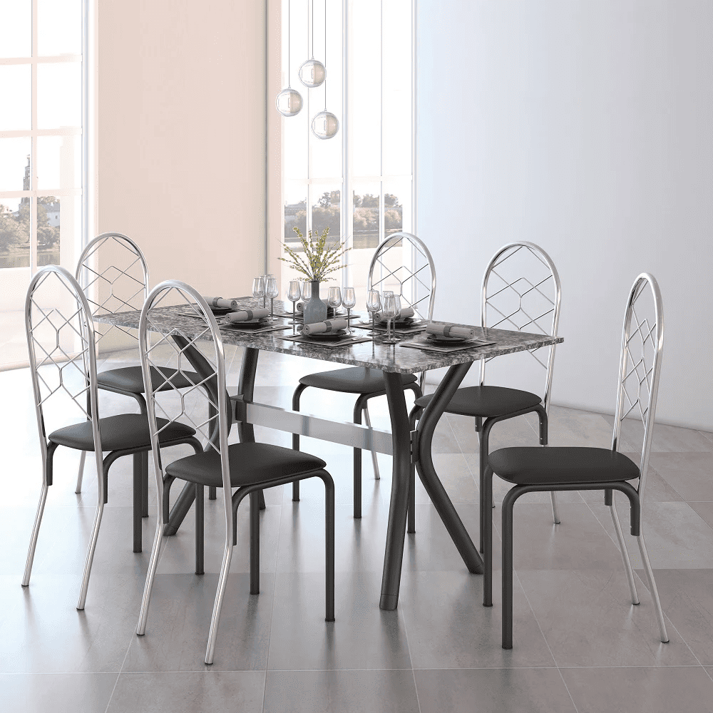 Mesa de Cozinha 6 Cadeiras Atenas Tampo de Granito Retangular Tubform Viena, , large image number 1