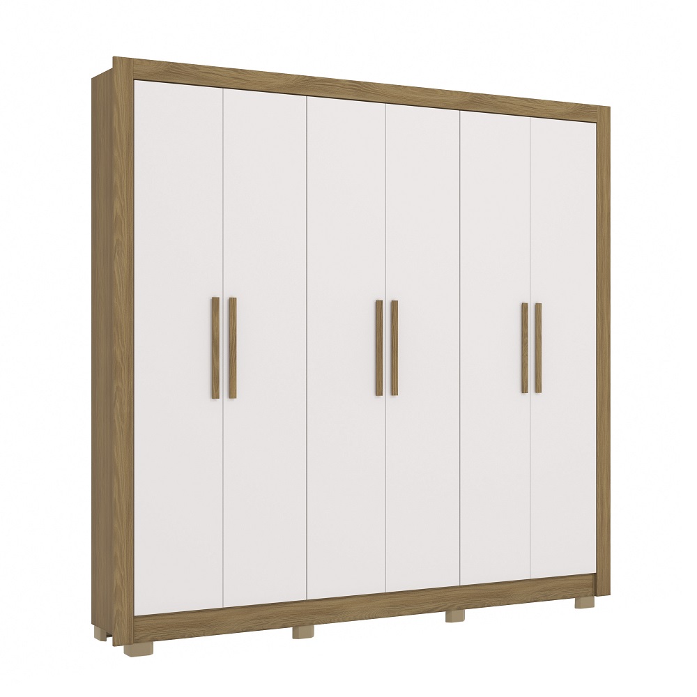 Guarda-Roupa Casal 6 Portas 2 Gavetas Branco/Madeira Kappesberg CB02M569 Nogueira