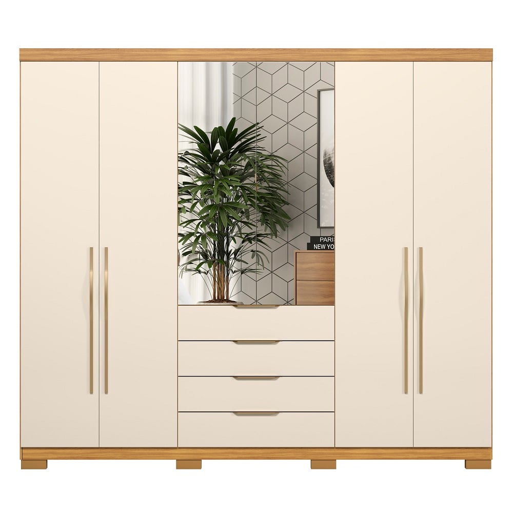 Guarda-Roupa Casal 6 Portas 4 Gavetas com Espelho Cinamomo/Off White Dem&oacute;bile Giardino, , large image number 3