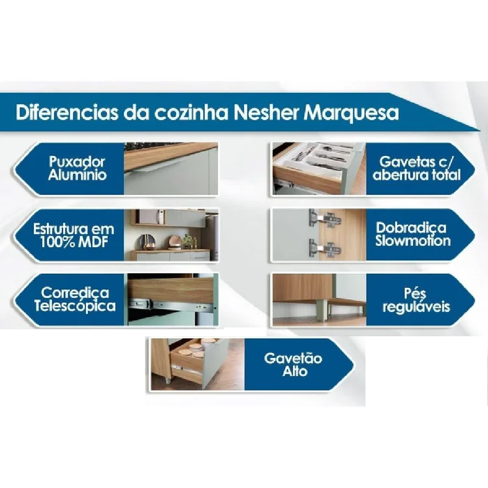 Balcão de Cozinha com Tampo 1 Portas 3 Gavetas Nature/Branco Nesher Marquesa - 100% MDF, , large image number 2