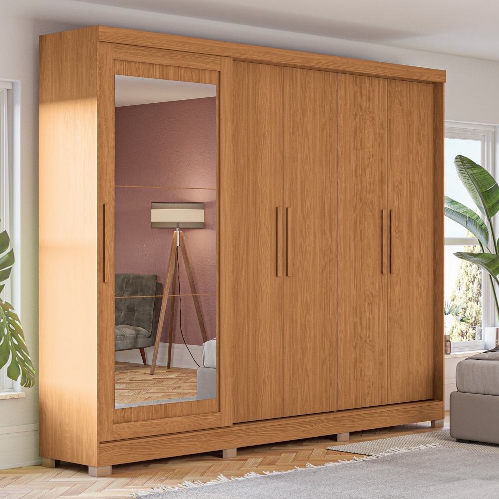 Guarda-Roupa Casal 5 Portas 4 Gavetas Canela com Espelho Kappesberg N564, , large image number 1