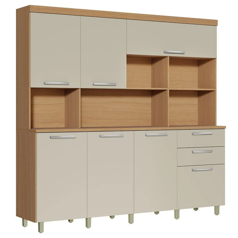 Kit Cozinha Nesher Nobreza 7 Portas 2 Gavetas 210 cm Carvalho/Greige 100% MDF