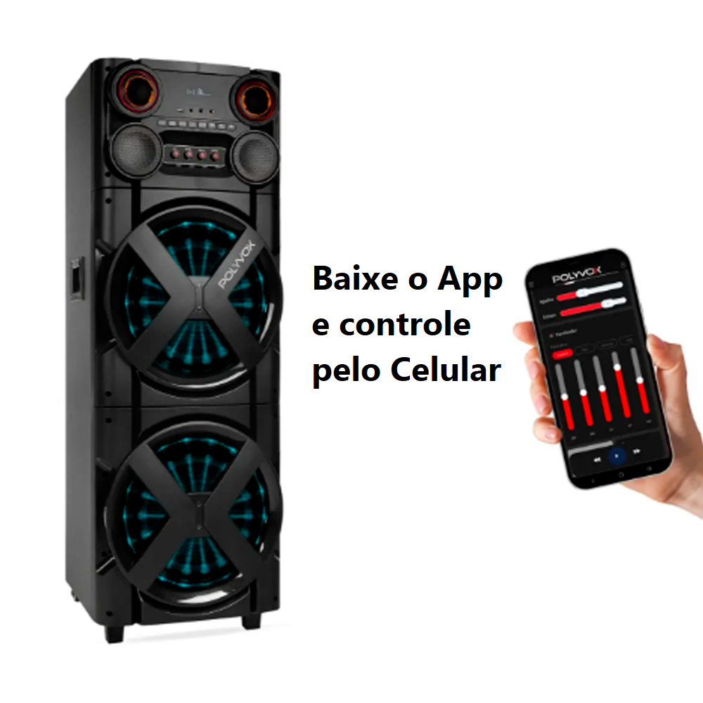 Caixa de Som Torre Polyvox Bluetooth 2500W Bivolt Double XT2025T LED, , large image number 1