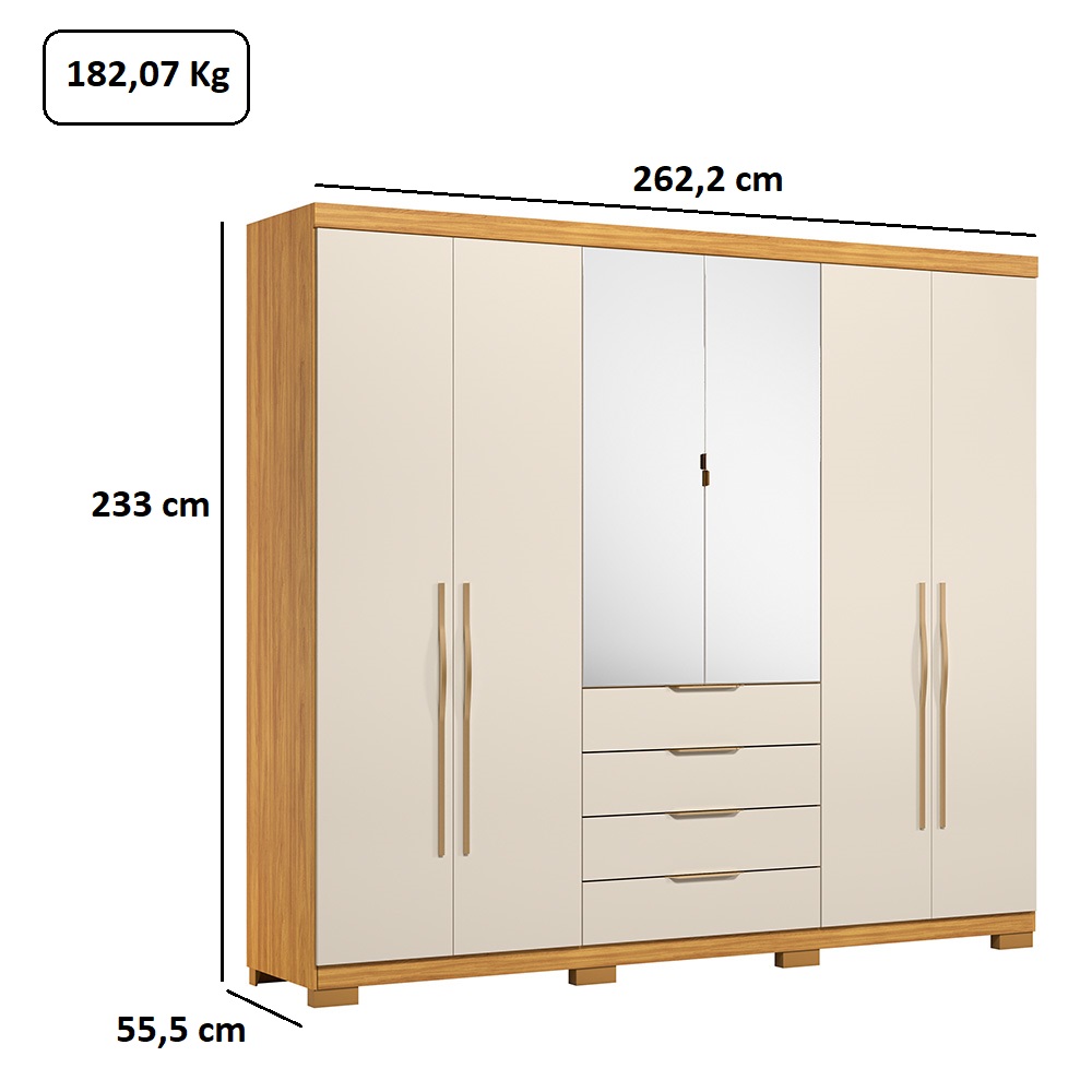 Guarda-Roupa Casal 6 Portas 4 Gavetas com Espelho Cinamomo/Off White Dem&oacute;bile Giardino, , large image number 5