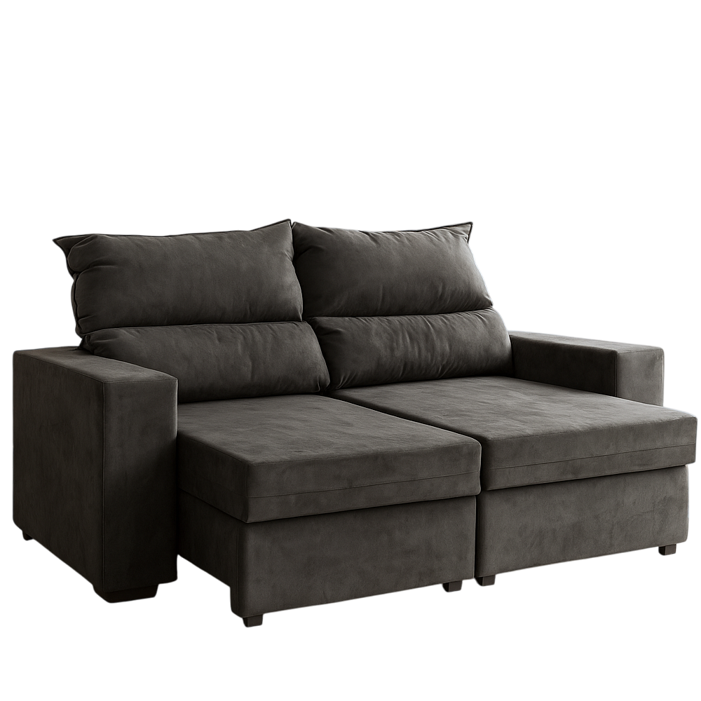 Sofá Retrátil e Reclinável 2 Lugares 200cm Suede Cinza Movelpaz