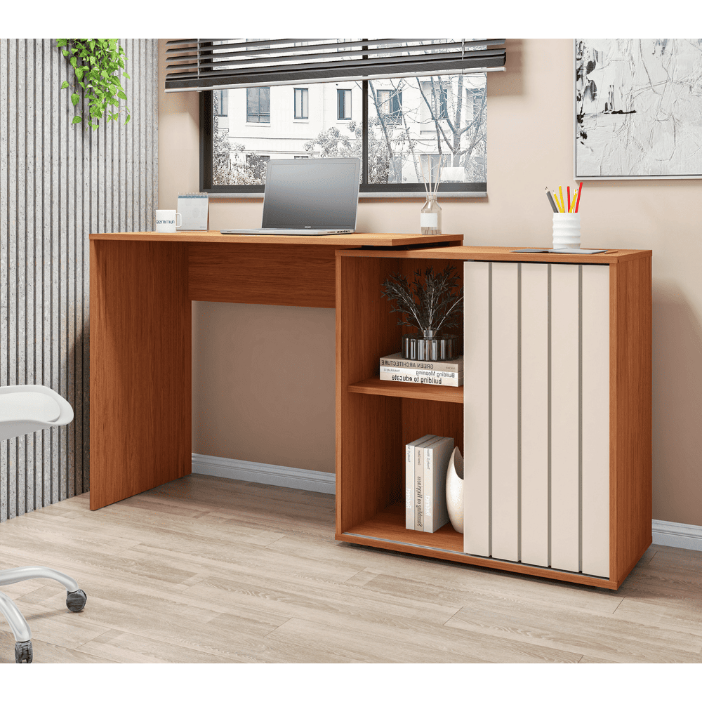 Mesa de Computador Caemmun Canto e Reta Tech L&acirc;mina 140 cm Mel/Cac&atilde;o, , large image number 5