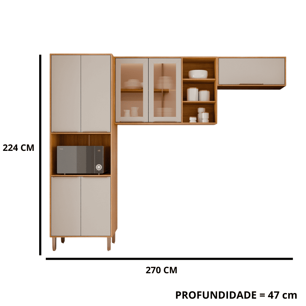 Cozinha Completa 3 pe&ccedil;as 7 Portas 6 Prateleiras Cinamomo/off White MGM Brilhante - 100% MDF, , large image number 5