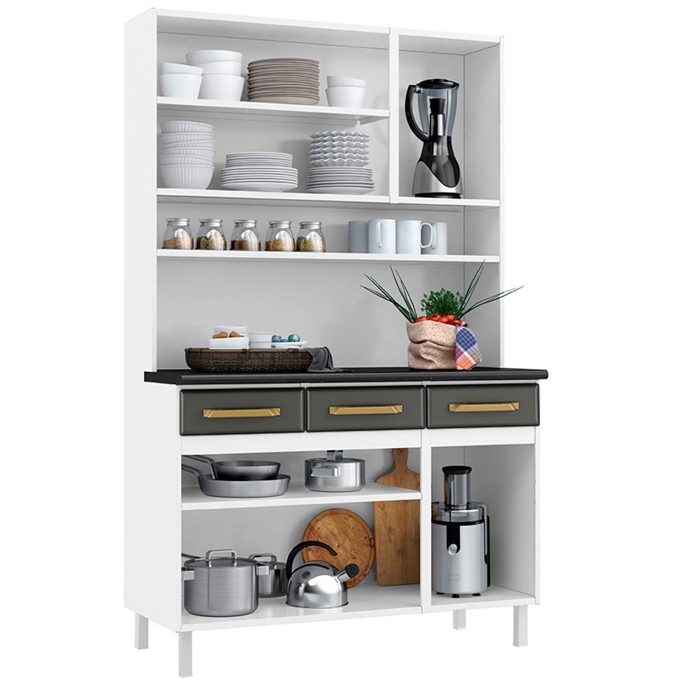 Kit de Cozinha 105 cm 6 Portas 3 Gaveta 3 Prateleiras Branco Telasul Diamante New, , large image number 2