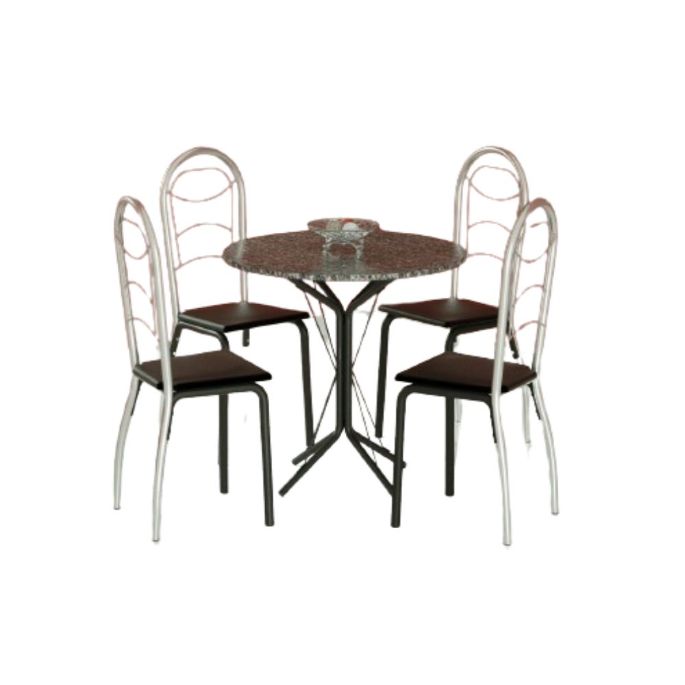 Conjunto De Mesa Sala De Jantar 4 Cadeiras Thaisa Redonda Tubform Preto/Granito