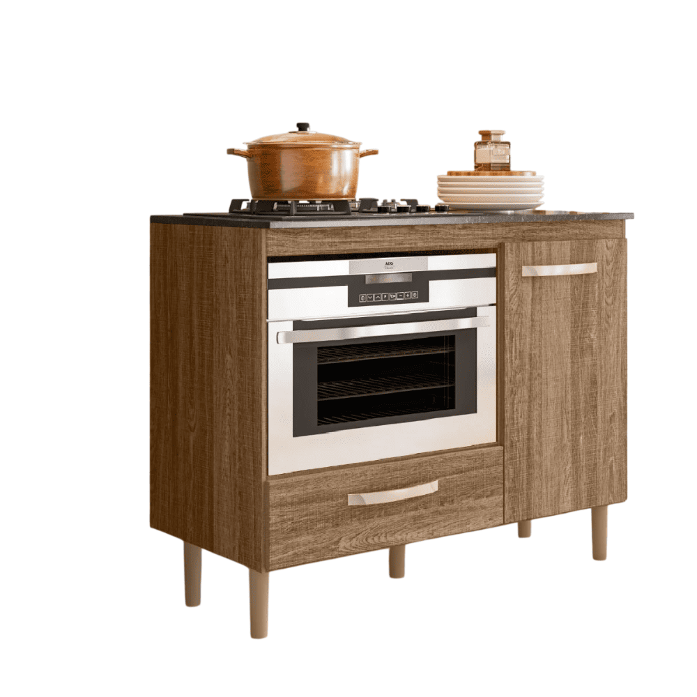 Balc&atilde;o de Cozinha para Cooktop e Forno Fit 1 Porta 1 Gaveta Carvalho Nicioli