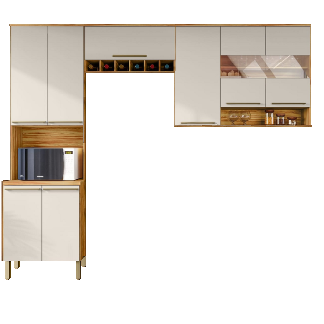 Cozinha Completa 8 Portas Amendoa/Off White Ronipa Napoli Prime 100% MDF