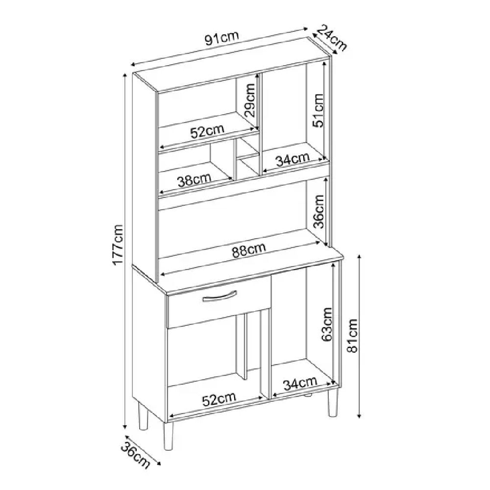 Arm&aacute;rio de Cozinha 4 Portas 1 Gaveta MDP Am&ecirc;ndola/Off White Dem&oacute;bile Malta, Branco, large image number 4